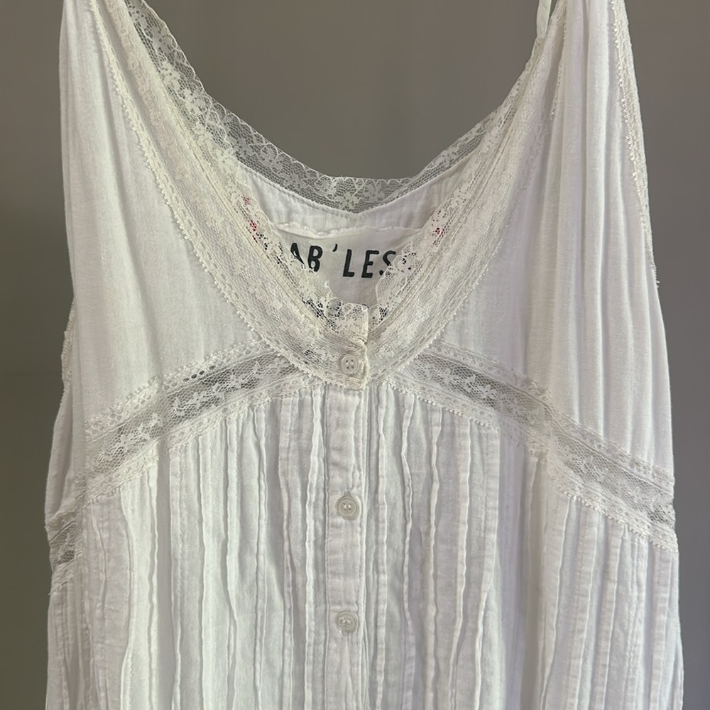 Diab’less Barbara Cotton Long White Cami Dress w Lace Detail Throughout & Bow.